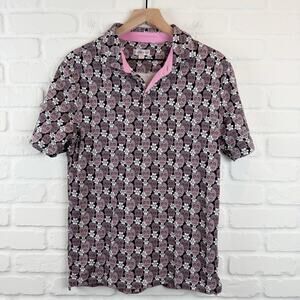 Coton Doux Slim Fit Skull Print Polo Shirt Day of the Dead Black Pink Size Small